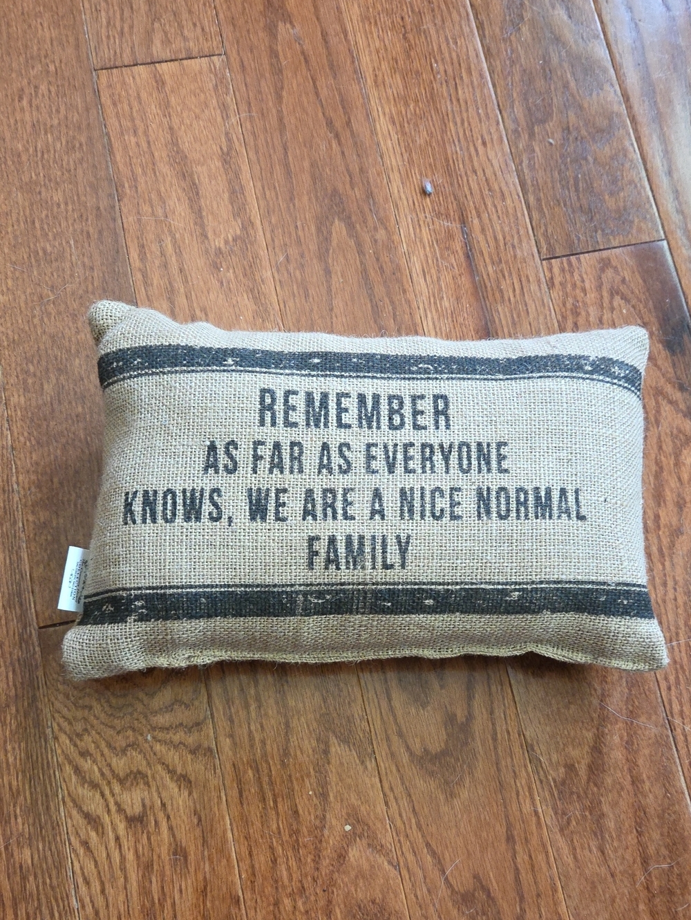 Home Holiday Burlap Accent Pillow - Natural with Black Text